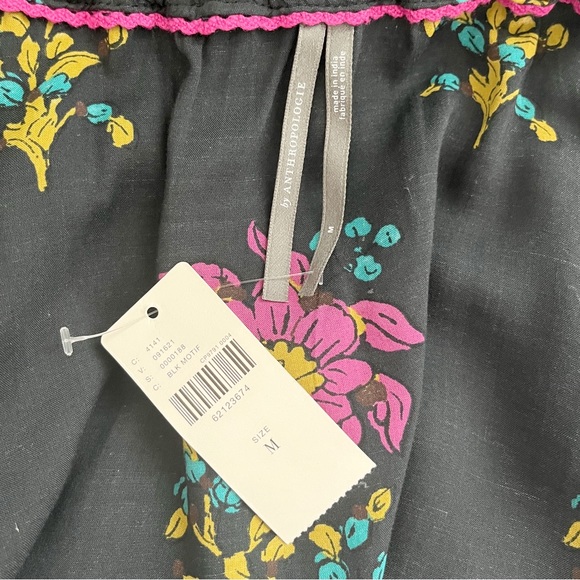 SOLD Anthropologie Flounced Maxi Lounge Dress Black Motif Floral - Picture 13 of 15